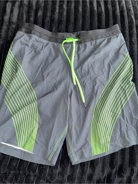 Gray Athletic Swim/Board Shorts with Neon Green Accents